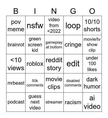 Untitled Bingo Card