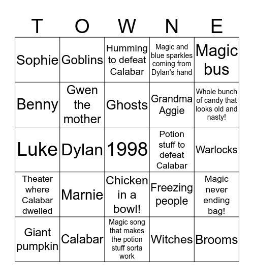 Halloween Town Bingo Card