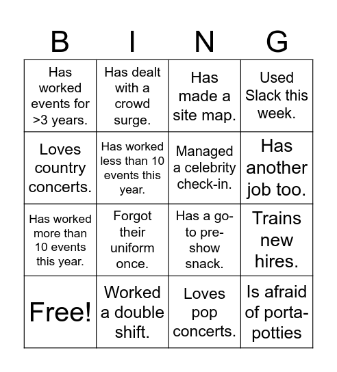 Event Bingo Card