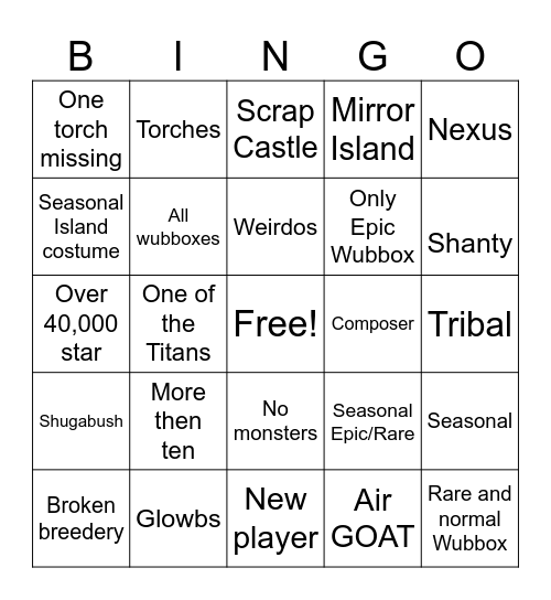 Random Islands Bingo Card