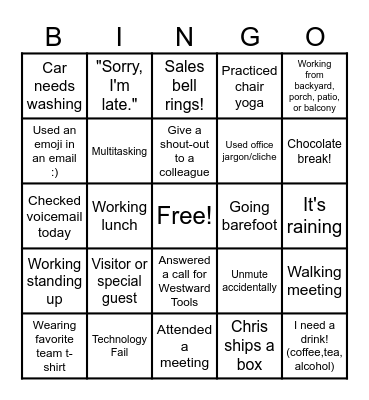 Westward Sales Remote BINGO Card