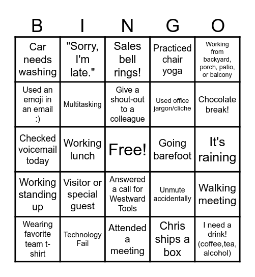 Westward Sales Remote BINGO Card
