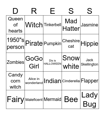 Costumes Bingo Card