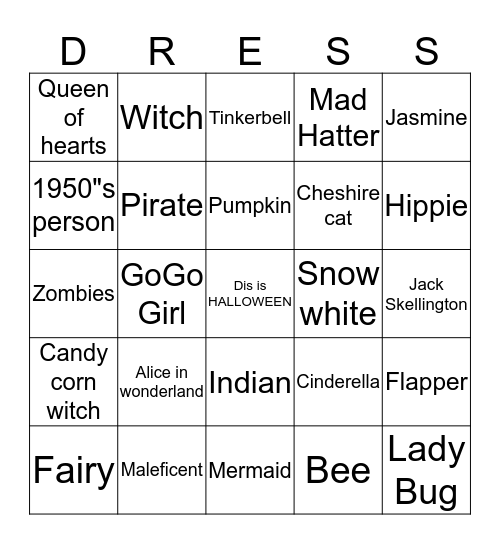 Costumes Bingo Card