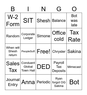 Taxes Bingo Card