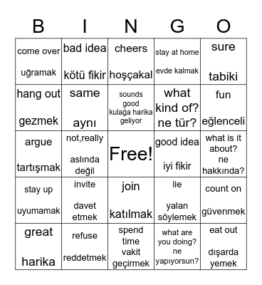 friendship Bingo Card