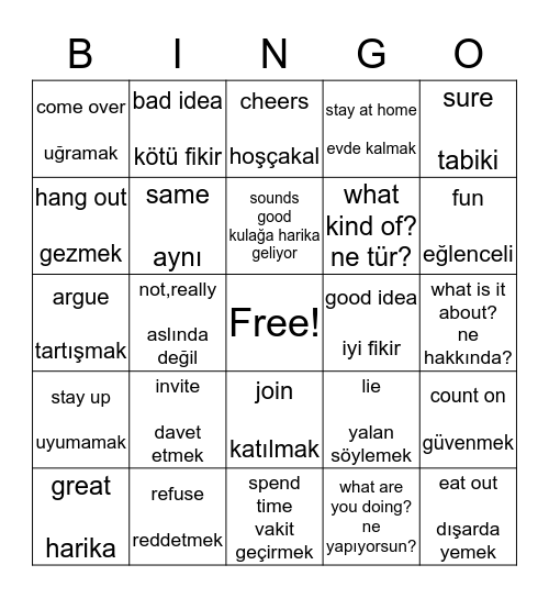 friendship Bingo Card