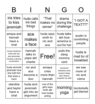 love island Bingo Card