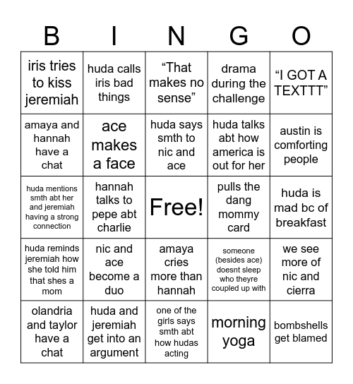 love island Bingo Card