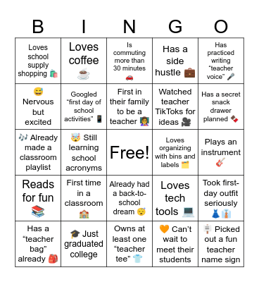 PCS Teacher Bingo Card