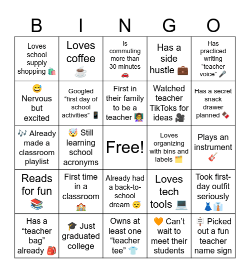 PCS Teacher Bingo Card