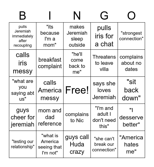 Huda's Crashout Bingo Card