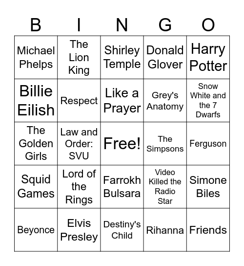 SIPS Summer Olympics Rd 1 Bingo Card