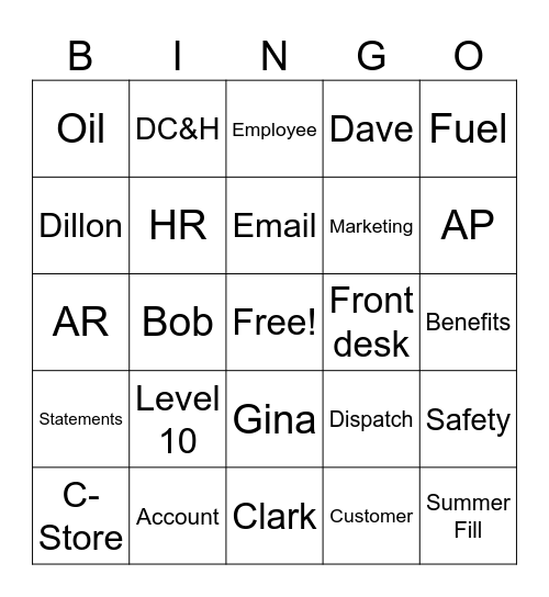 Petro Bingo Card