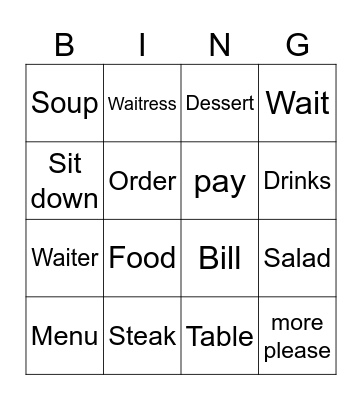 Food Bingo Card