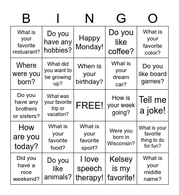 Conversation Bingo Card