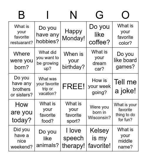 Conversation Bingo Card