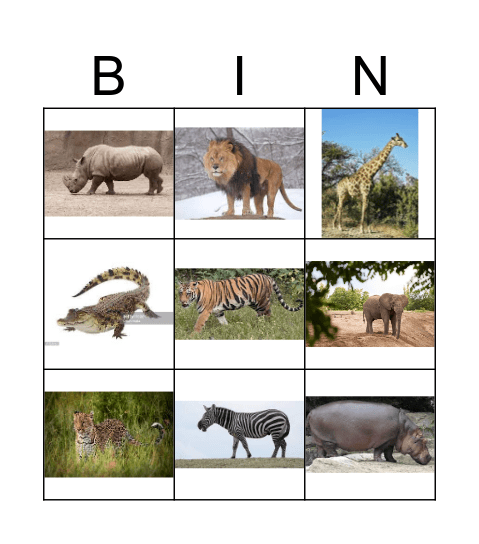 wilde dieren Bingo Card