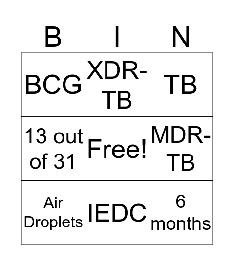 TB Bingo  Bingo Card