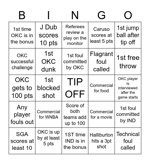 NBA FINALS Game 5 Bingo Card