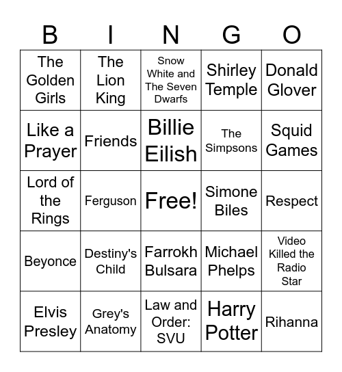 SIPS Summer Olympics Rd 1 Bingo Card