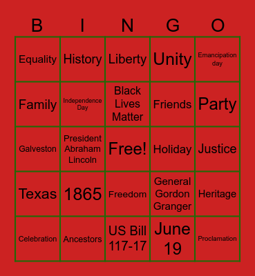 Juneteenth Bingo Card