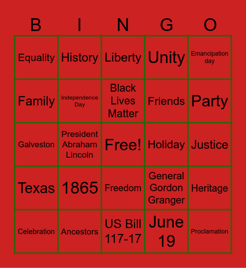Juneteenth Bingo Card