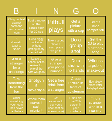 Nadia´s 24K Birthday Bar bingo Card
