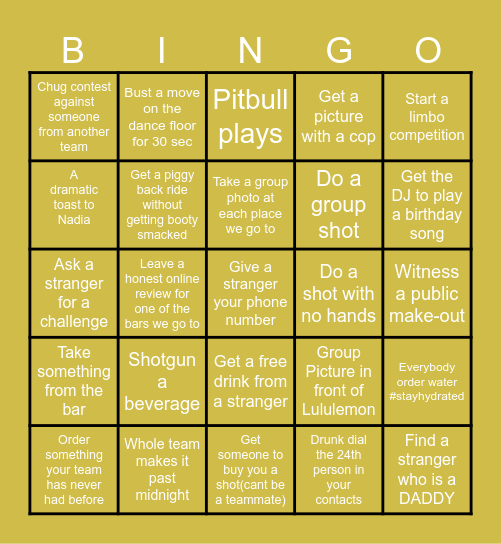 Nadia´s 24K Birthday Bar bingo Card