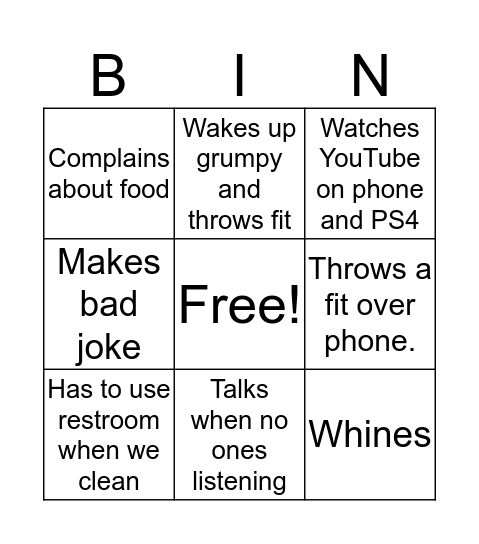 Jackson Bingo Card