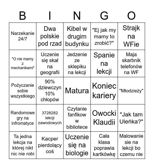 Klasa 1R Bingo Card