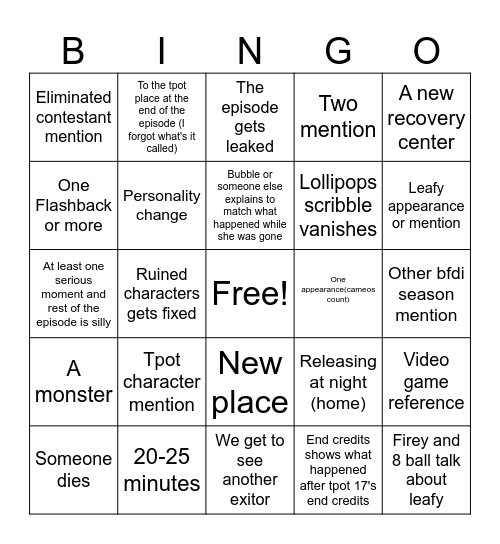 Tpot 18 predictions Bingo Card