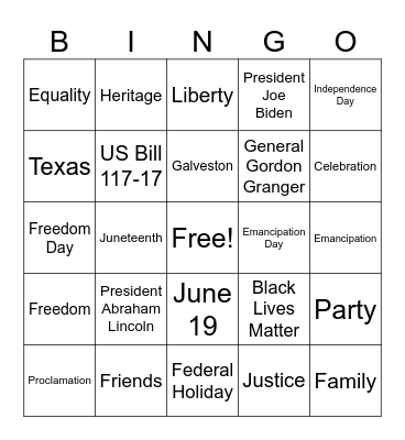 Juneteenth Bingo Card