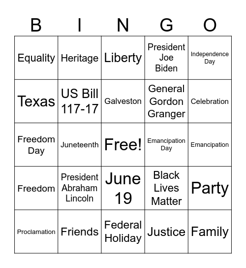Juneteenth Bingo Card