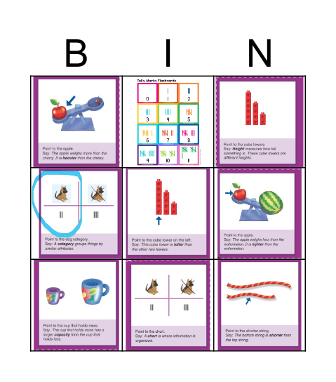 Kindergarten Vocab Measurement & Data Bingo Card