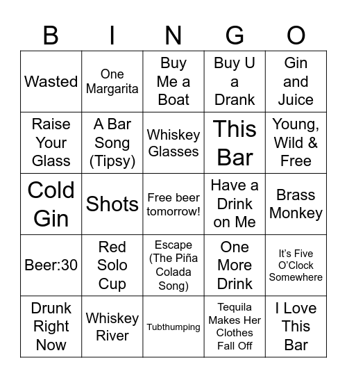 Drinkin' Time Bingo Card