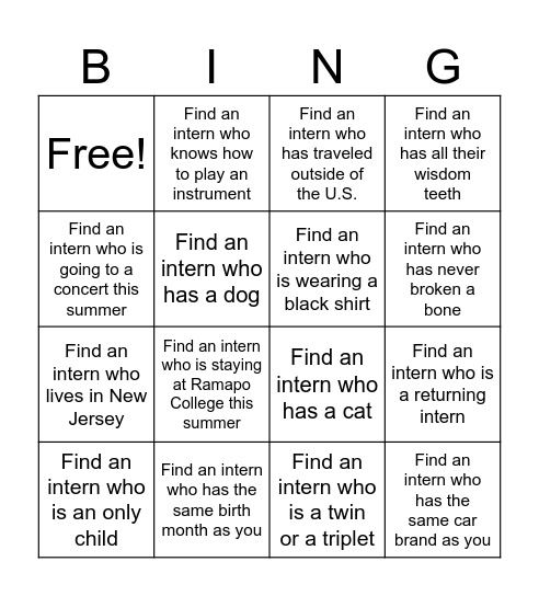 Ice Breaker Bingo Sheets Bingo Card