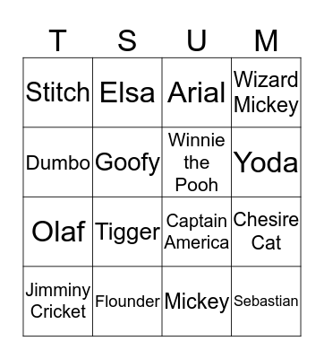 Carlie's Birthday Tsum-Tsum Bingo Card