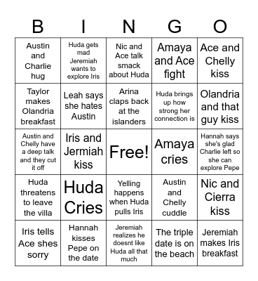 Love Island Bingo Card