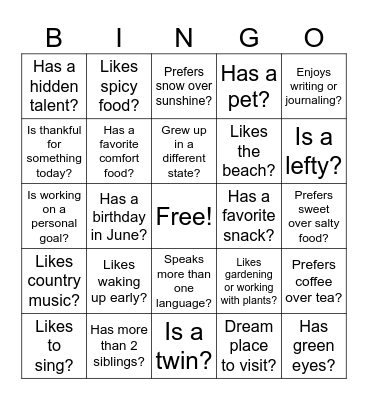 Ice Breaker Bingo Card
