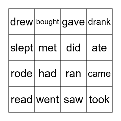 BINGO! Irregular verbs Bingo Card