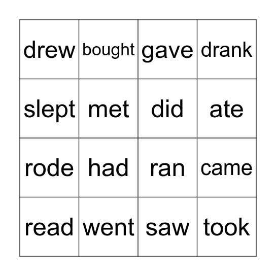 BINGO! Irregular verbs Bingo Card