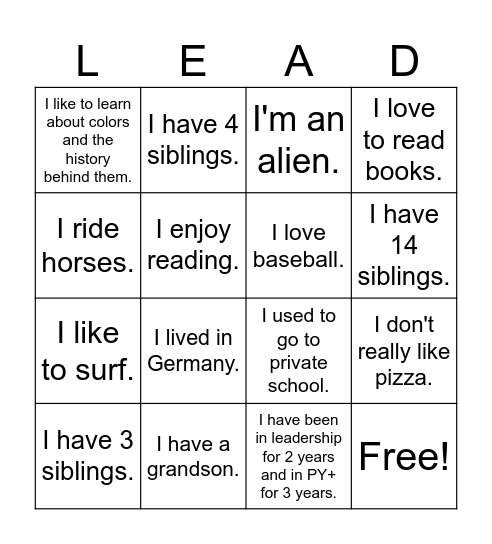 Rising Leaders BINGO Card
