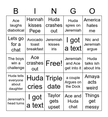 Love Island Bingo Card