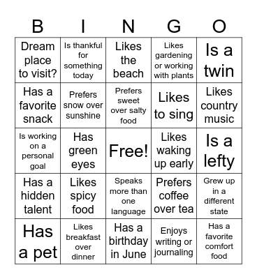 Ice Breaker Bingo Card