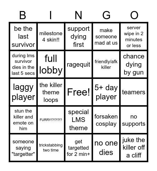forsaken Bingo Card