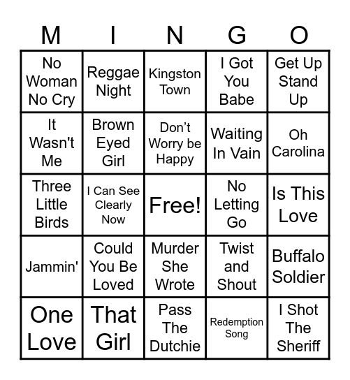 Reggae Classics Bingo Card