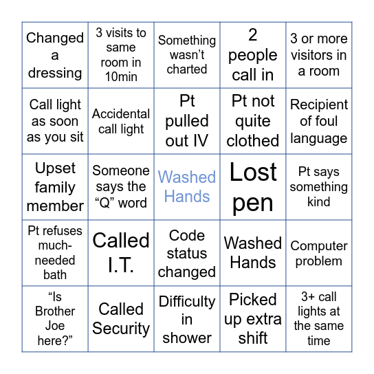 CNA Bingo Card