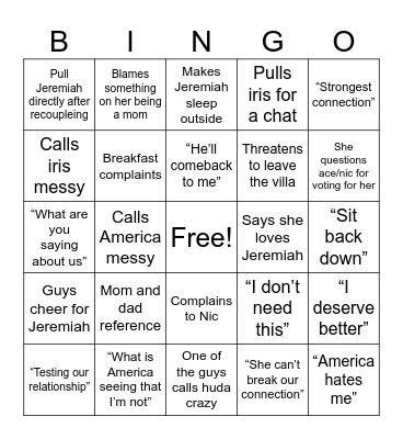 Love island episode 13 Bingo Card