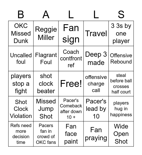 NBA Bingo Card